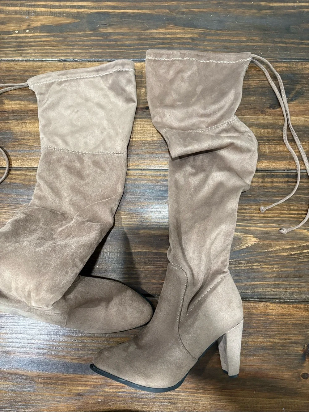 Women's Taupe Suede Over-the-Knee Heel Boots